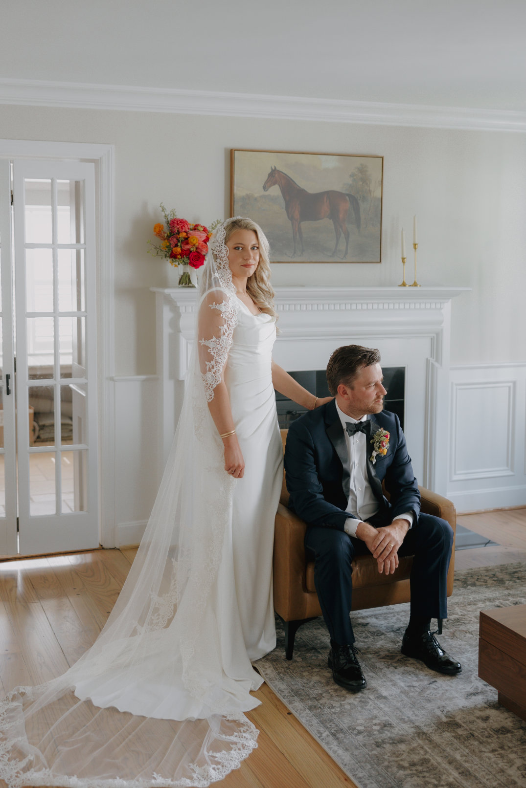Bride and groom taking formal portraits before their Backyard Wedding in Cincinnati, Ohio.